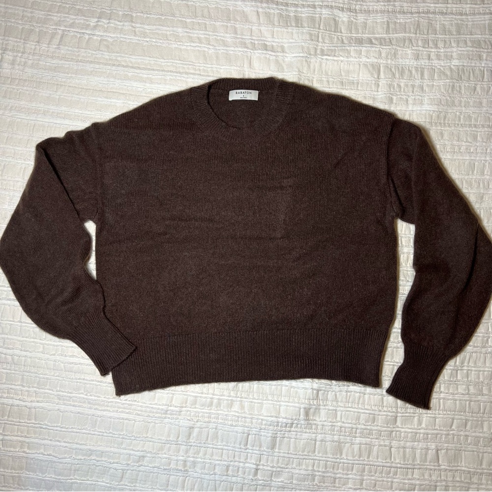 Aritzia Babaton Chocolate Brown Cashmere Crewneck Sweater